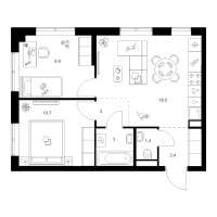 3 ккв (Евро) № 1.1.8 Корп.: 1 , Секция 1  в ЖК Янинский лес