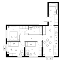 4 ккв (Евро) № 3.3.1 Корп.: 2 , Секция 3  в ЖК Янинский лес