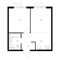 2 ккв (Евро) № 1.2.4 Корп.: 8 , Секция 1  в ЖК Янинский лес