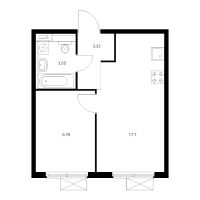 2 ккв (Евро) № 1.8.3 Корп.: 6 , Секция 1  в ЖК Янинский лес