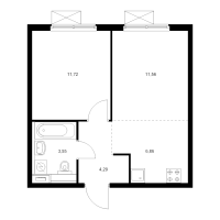 2 ккв (Евро) № 1.13.4 Корп.: 7 , Секция 1  в ЖК Янинский лес