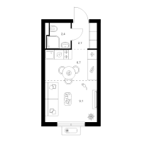 Студия № 1.5.13 Корп.: 4 , Секция 1  в ЖК Янинский лес