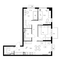 4 ккв (Евро) № 2.7.6 Корп.: 1 , Секция 2  в ЖК Янинский лес