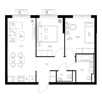 3 ккв (Евро) № 3.3.9 Корп.: 2 , Секция 3  в ЖК Янинский лес