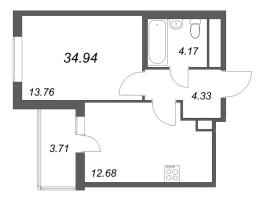 1 ккв № 107 Корп.: 14.7 , Секция 3  в ЖК Ясно.Янино