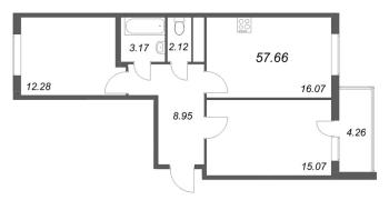 3 ккв (Евро) № 342 Корп.: 14.10 , Секция 6  в ЖК Ясно.Янино