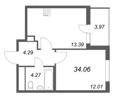1 ккв № 334 Корп.: 14.10 , Секция 6  в ЖК Ясно.Янино