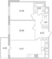 3 ккв (Евро) № 14 Корп.: 14.8 , Секция 1  в ЖК Ясно.Янино
