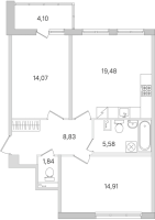 3 ккв (Евро) № 70 Корп.: 14.8 , Секция 3  в ЖК Ясно.Янино