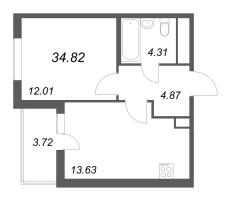 1 ккв № 7 Корп.: 14.8 , Секция 1  в ЖК Ясно.Янино