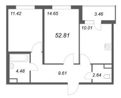 2 ккв № 147 Корп.: 14.10 , Секция 3  в ЖК Ясно.Янино