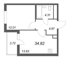 1 ккв № 12 Корп.: 14.7 , Секция 1  в ЖК Ясно.Янино