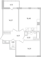 3 ккв (Евро) № 77 Корп.: 14.8 , Секция 3  в ЖК Ясно.Янино