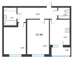 2 ккв № 102 Корп.: 14.9 , Секция 2  в ЖК Ясно.Янино