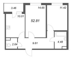 2 ккв № 221 Корп.: 14.10 , Секция 4  в ЖК Ясно.Янино