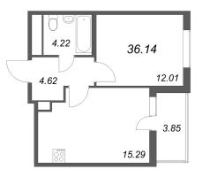 2 ккв (Евро) № 22 Корп.: 14.10 , Секция 1  в ЖК Ясно.Янино