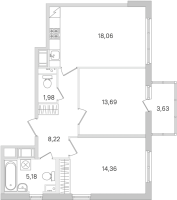 3 ккв (Евро) № 11 Корп.: 14.8 , Секция 1  в ЖК Ясно.Янино