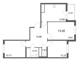 3 ккв № 106 Корп.: 14.8 , Секция 3  в ЖК Ясно.Янино