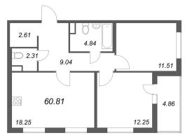3 ккв (Евро) № 327 Корп.: 14.10 , Секция 6  в ЖК Ясно.Янино
