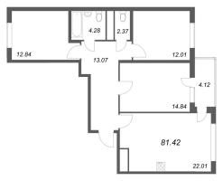 4 ккв (Евро) № 25 Корп.: 14.7 , Секция 1  в ЖК Ясно.Янино