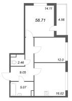 3 ккв (Евро) № 289 Корп.: 14.10 , Секция 5  в ЖК Ясно.Янино