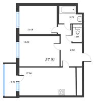 3 ккв (Евро) № 38 Корп.: 14.7 , Секция 2  в ЖК Ясно.Янино