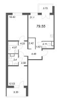 3 ккв (Евро) № 63 Корп.: 5.3 , Секция 2  в ЖК Ю Гатчина