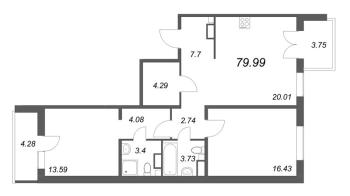 3 ккв (Евро) № 172 Корп.: 5.1 , Секция 5  в ЖК Ю Гатчина