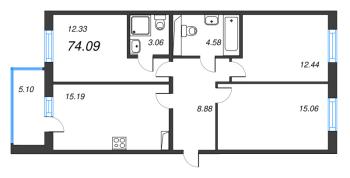 4 ккв (Евро) № 153 Корп.: 6 , Секция 4  в ЖК Ю Гатчина