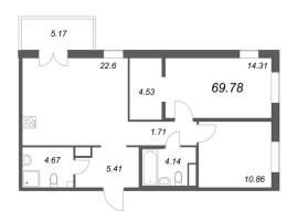 3 ккв (Евро) № 51 Корп.: 5.3 , Секция 1  в ЖК Ю Гатчина