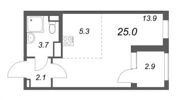 Студия № 59 Корп.: 2.2 Уч. Греция , Секция 2  в ЖК ЮгТаун