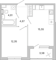 2 ккв (Евро) № 41 Корп.: 3.7 Уч. Австралия , Секция 2  в ЖК ЮгТаун