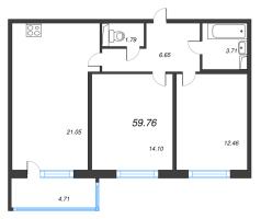 3 ккв (Евро) № 202 Корп.: 3.3 Уч. Австралия , Секция 5  в ЖК ЮгТаун