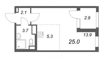 Студия № 222 Корп.: 2.3 Уч. Греция , Секция 5  в ЖК ЮгТаун