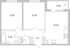3 ккв (Евро) № 45 Корп.: 3.7 Уч. Австралия , Секция 2  в ЖК ЮгТаун