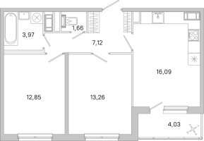 3 ккв (Евро) № 189 Корп.: 3.7 Уч. Австралия , Секция 6  в ЖК ЮгТаун