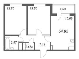 3 ккв (Евро) № 55 Корп.: 3.7 Уч. Австралия , Секция 2  в ЖК ЮгТаун