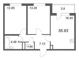 3 ккв (Евро) № 45 Корп.: 3.7 Уч. Австралия , Секция 2  в ЖК ЮгТаун