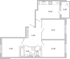 3 ккв № 123 Корп.: 3.7 Уч. Австралия , Секция 4  в ЖК ЮгТаун