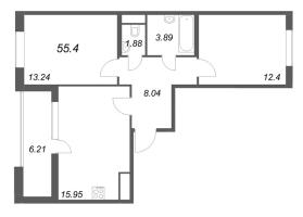 3 ккв (Евро) № 31 Корп.: 1 Уч. Канада , Секция 2  в ЖК ЮгТаун