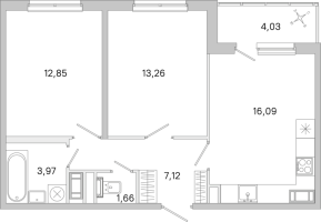 3 ккв (Евро) № 55 Корп.: 3.7 Уч. Австралия , Секция 2  в ЖК ЮгТаун