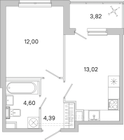 1 ккв № 224 Корп.: 3.7 Уч. Австралия , Секция 7  в ЖК ЮгТаун