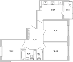 3 ккв № 128 Корп.: 3.6 Уч. Австралия , Секция 4  в ЖК ЮгТаун