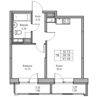 2 ккв (Евро) № 205 Корп.: 5 , Секция 2  в ЖК Юнтолово