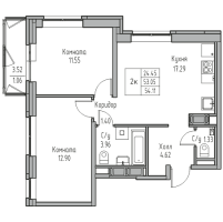 3 ккв (Евро) № 118 Корп.: 7 , Секция 1  в ЖК Юнтолово