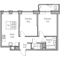 2 ккв № 120 Корп.: 7 , Секция 1  в ЖК Юнтолово