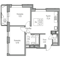 3 ккв (Евро) № 173 Корп.: 8 , Секция 1  в ЖК Юнтолово