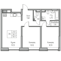 3 ккв (Евро) № 6 Корп.: 8 , Секция 1  в ЖК Юнтолово
