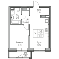 2 ккв (Евро) № 26 Корп.: 8 , Секция 1  в ЖК Юнтолово
