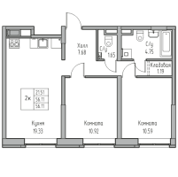 3 ккв (Евро) № 6 Корп.: 7 , Секция 1  в ЖК Юнтолово